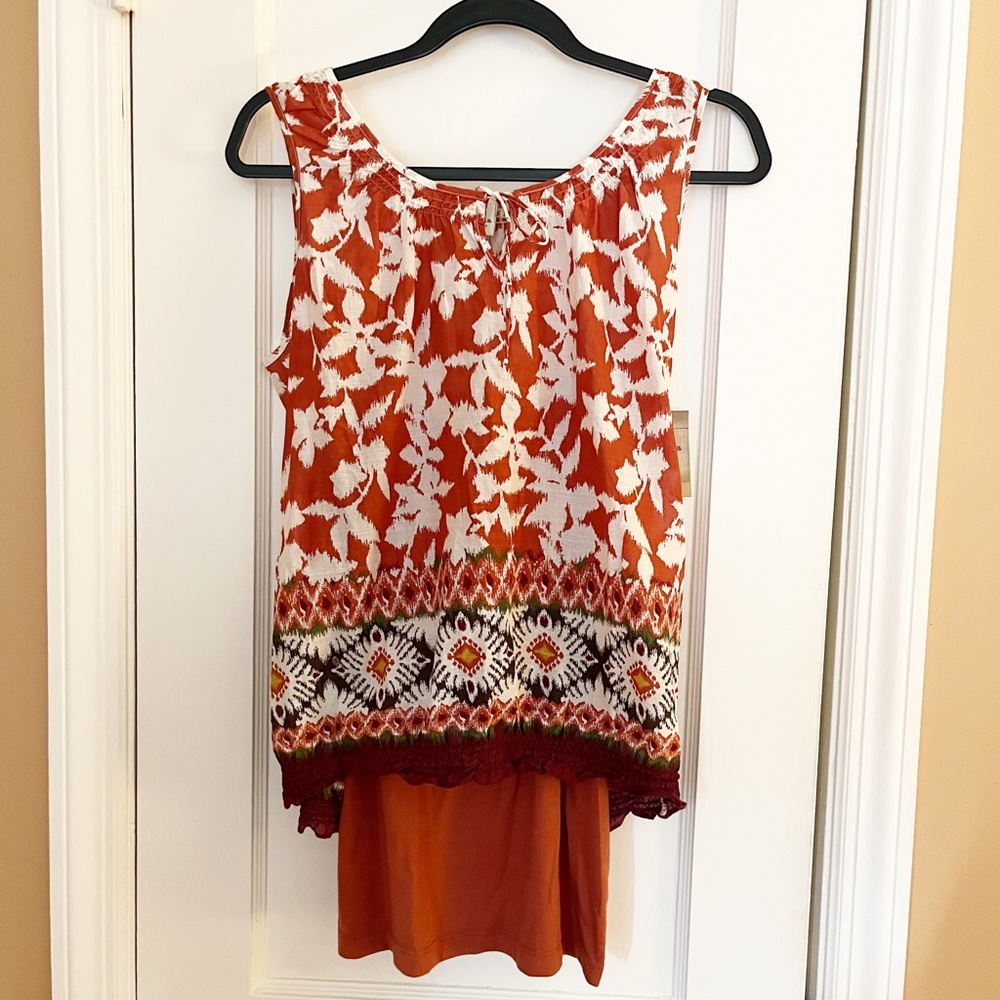 NWT Sonoma Sleeveless Coral Floral Blouse Sz M
